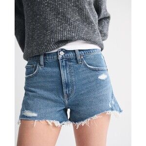 Abercrombie & Fitch High Rise Mom Jean Cut Off Shorts in Medium Blue Denim 26/2